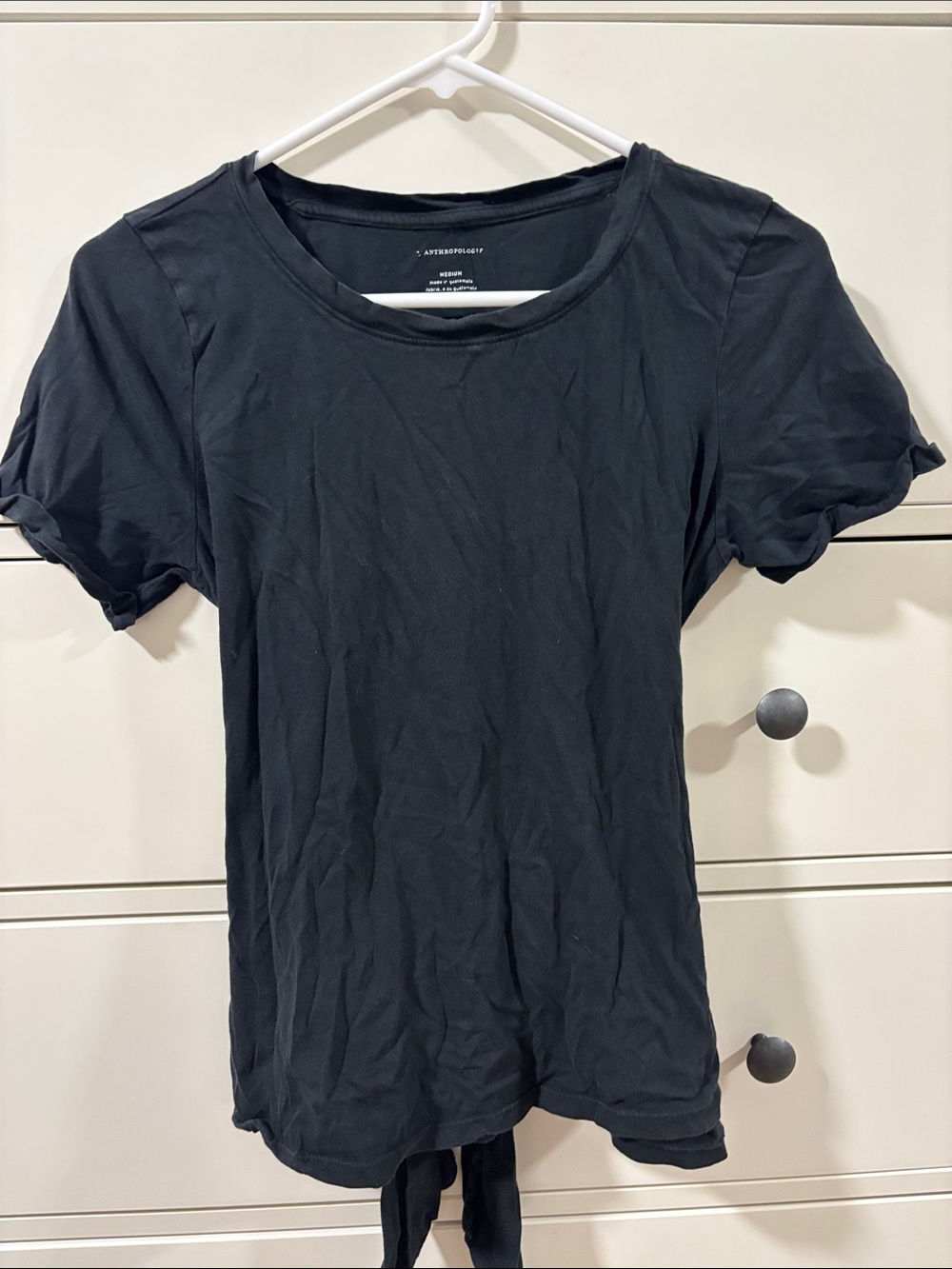 Anthropologie Black Short-Sleeve Tee with Tie-Back